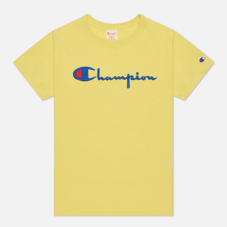 Женская футболка Champion Reverse Weave Script Logo Crew Neck, цвет жёлтый, размер M