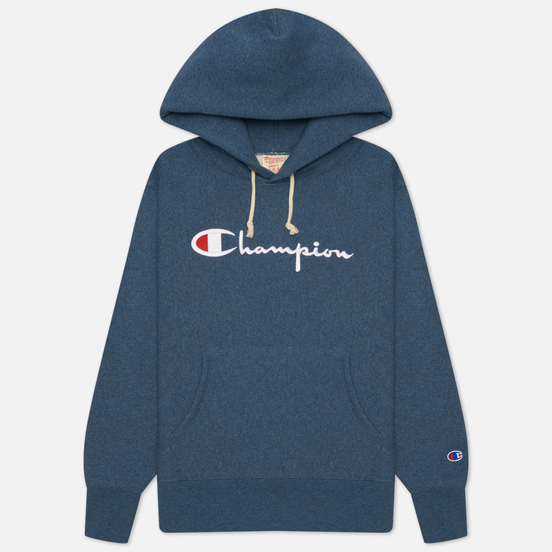 Женская толстовка Champion Reverse Weave Big Script & Logo Sleeve Hoodie Indigo Heather