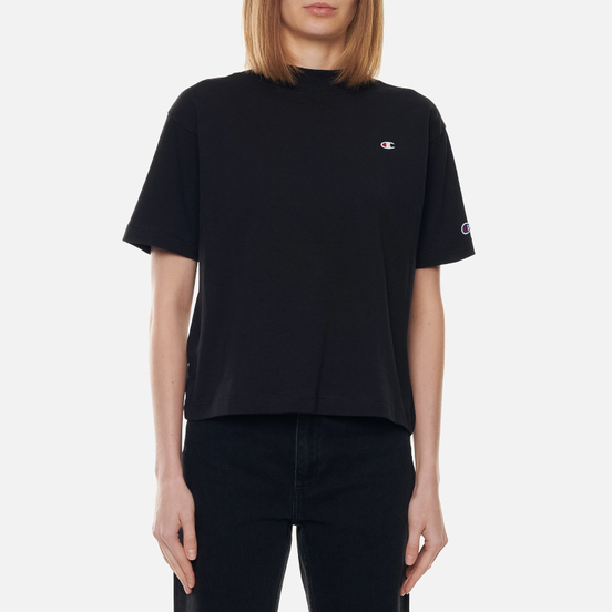 Женская футболка Champion Reverse Weave Embroidered C Logo Chest And Sleeve Cropped Black