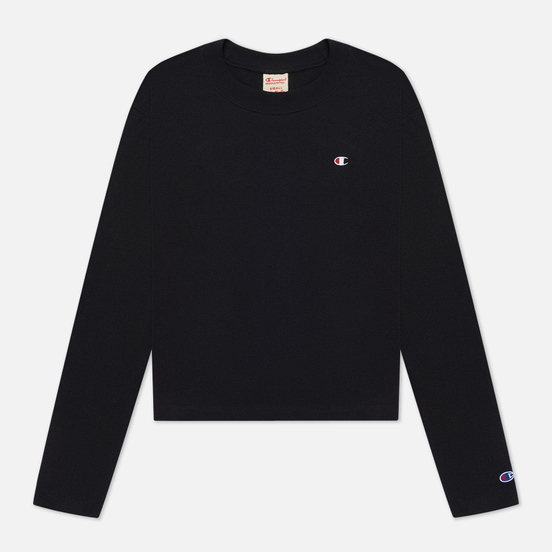 Женский лонгслив Champion Reverse Weave Embroidered C Logo Chest And Sleeve Cropped Black