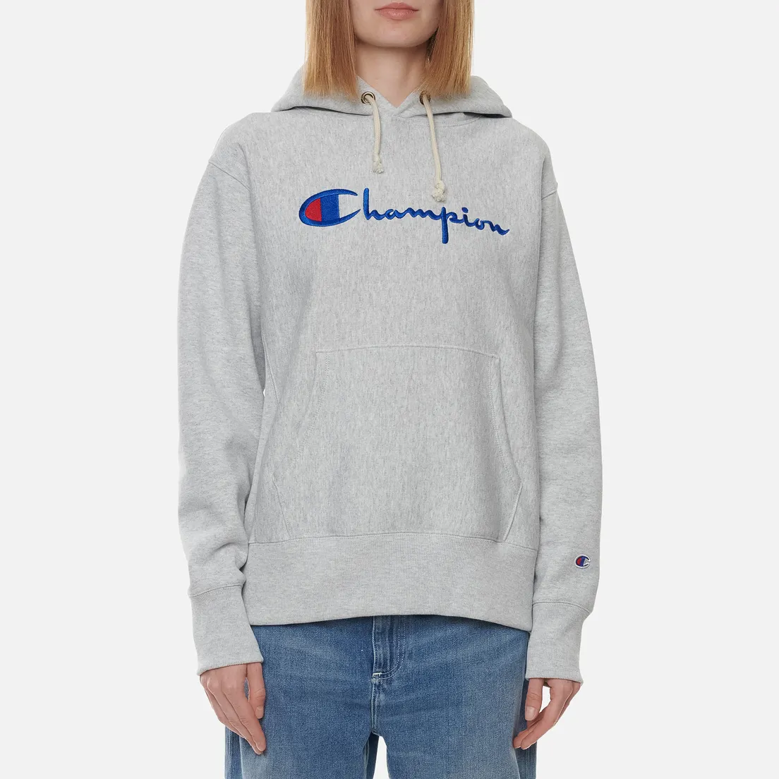 Champion Reverse Weave Женская толстовка Big Script Chest & Logo Sleeve Hooded
