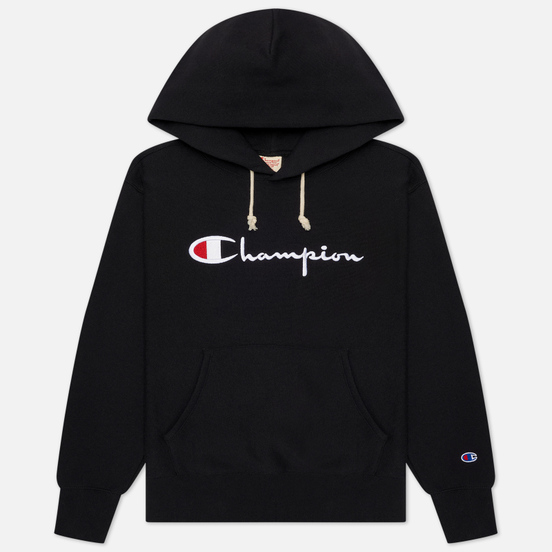 Женская толстовка Champion Reverse Weave Big Script Chest & Logo Sleeve Hooded Black