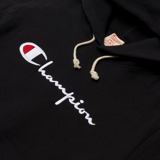 Женская толстовка Champion Reverse Weave Big Script Chest & Logo Sleeve Hooded Black