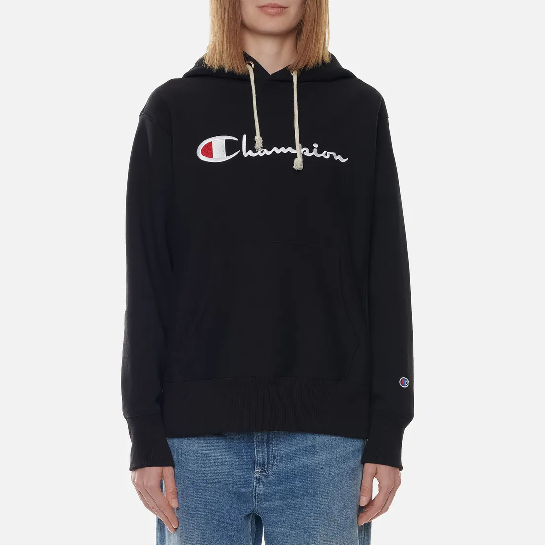 Champion Reverse Weave Женская толстовка Big Script Chest & Logo Sleeve Hooded