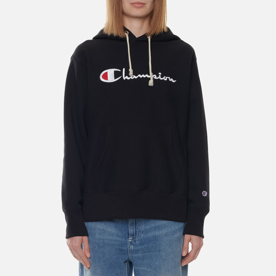 Женская толстовка Champion Reverse Weave Big Script Chest & Logo Sleeve Hooded Black