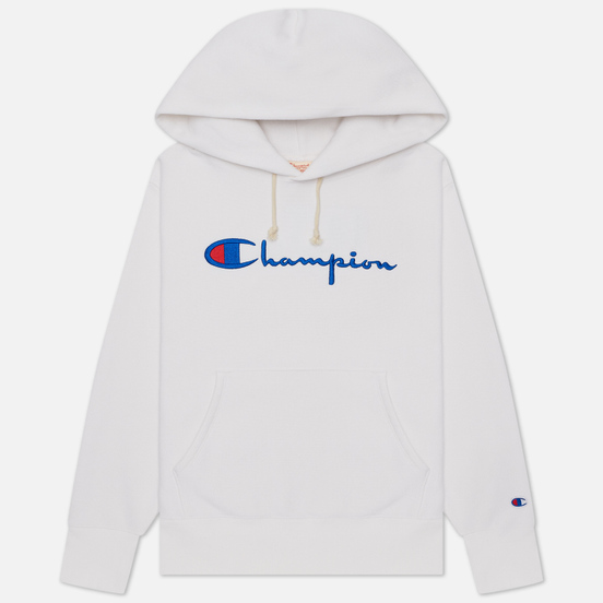 Женская толстовка Champion Reverse Weave Big Script Chest & Logo Sleeve Hooded White