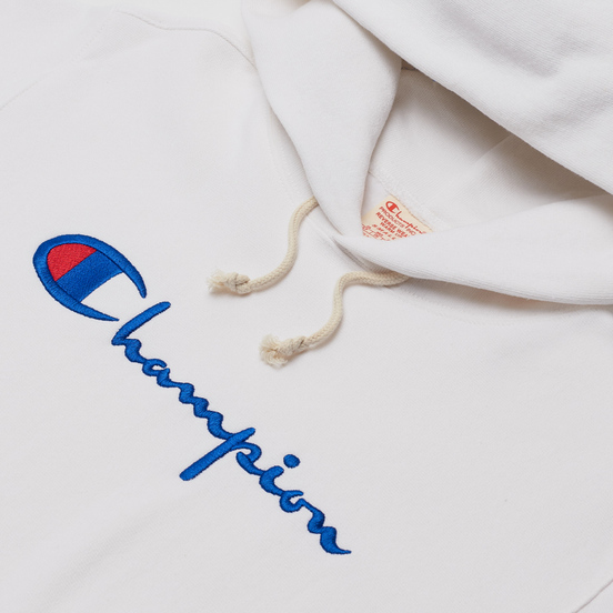 Женская толстовка Champion Reverse Weave Big Script Chest & Logo Sleeve Hooded White