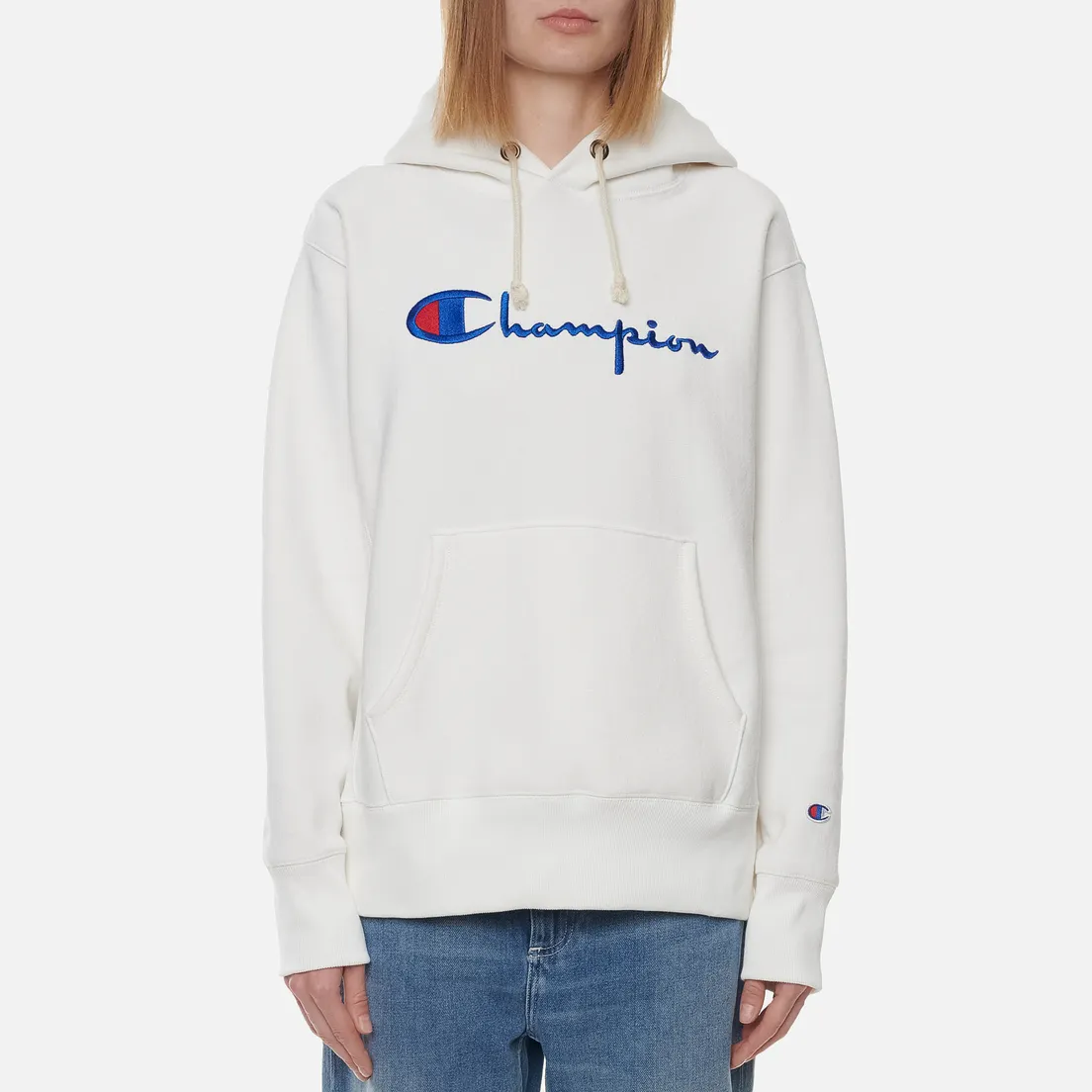 Champion Reverse Weave Женская толстовка Big Script Chest & Logo Sleeve Hooded