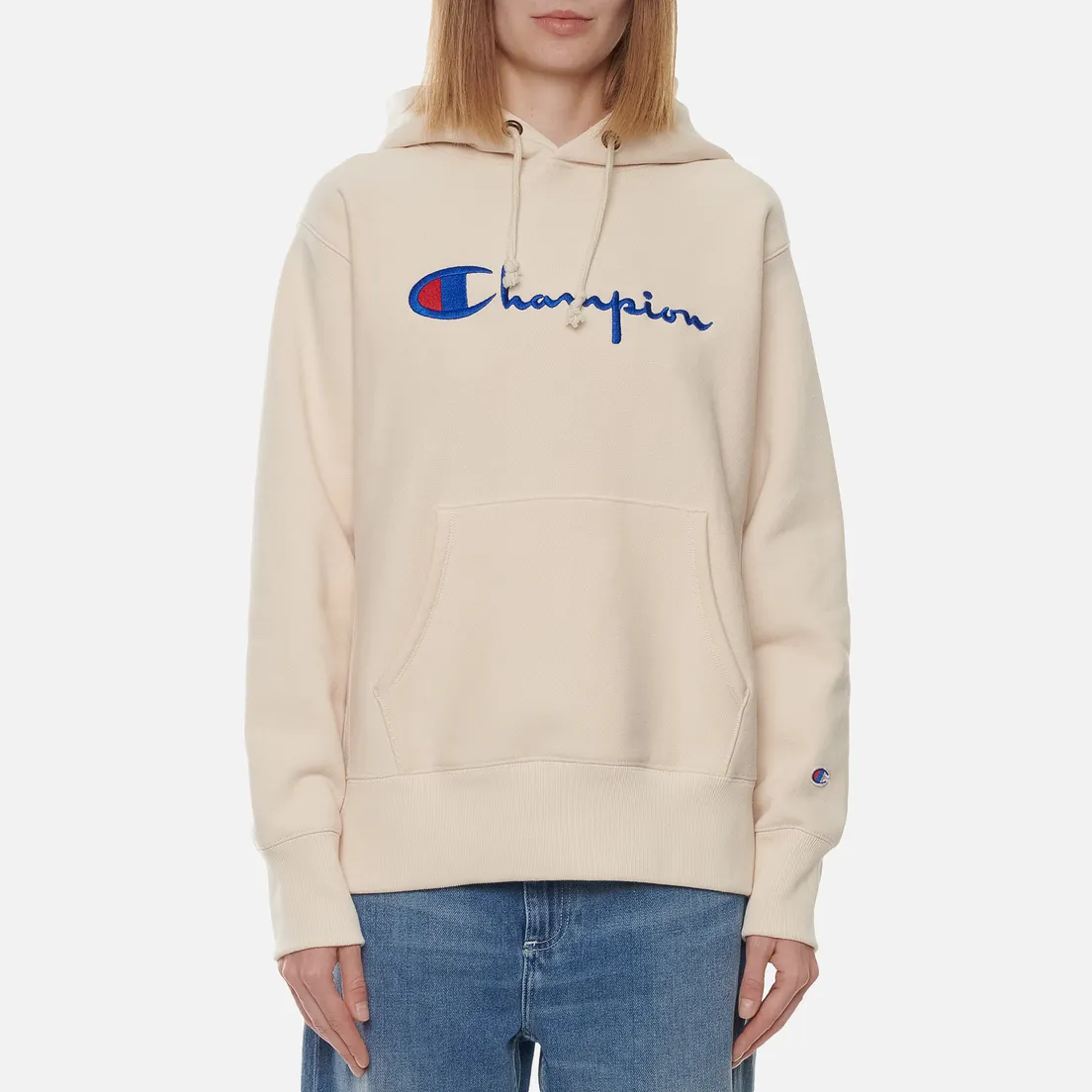 Champion Reverse Weave Женская толстовка Big Script Chest & Logo Sleeve Hooded