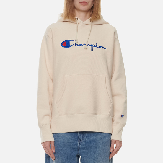 Женская толстовка Champion Reverse Weave Big Script Chest & Logo Sleeve Hooded Bone