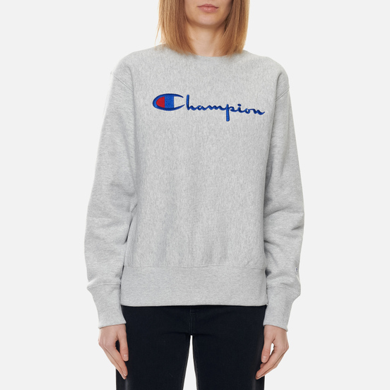 Женская толстовка Champion Reverse Weave Script Logo Chest And C Logo Sleeve Light Grey