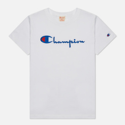 Женская футболка Champion Reverse Weave Big Logo Crew Neck Regular Fit Optical Fluo White