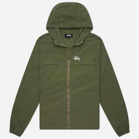 Мужская куртка ветровка Stussy Lightweight Hooded, цвет оливковый, размер XL