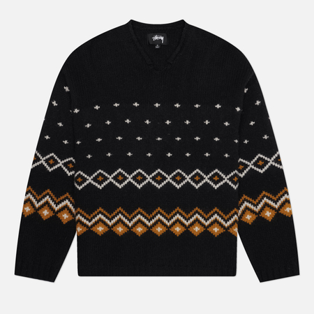 Мужской свитер Stussy Roll V Neck Fairisle, цвет чёрный, размер M