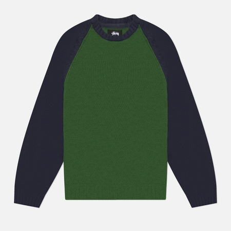 Мужской свитер Stussy Colorblocked Raglan Crew, цвет зелёный, размер M
