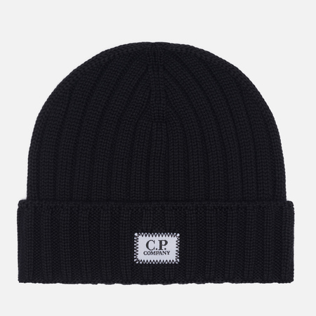 Шапка C.P. Company Extra Fine Merino Wool Logo, цвет чёрный