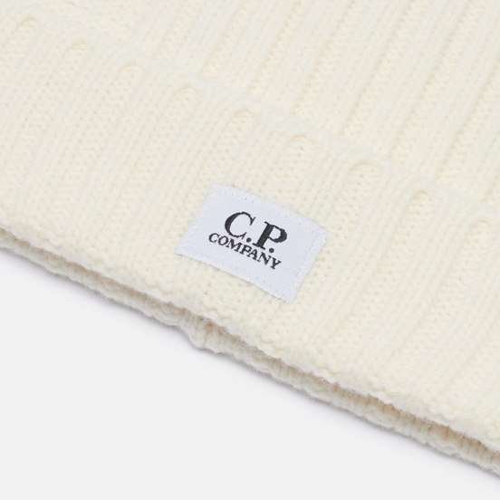 Шапка C.P. Company Lambswool Logo Beanie Gauze White