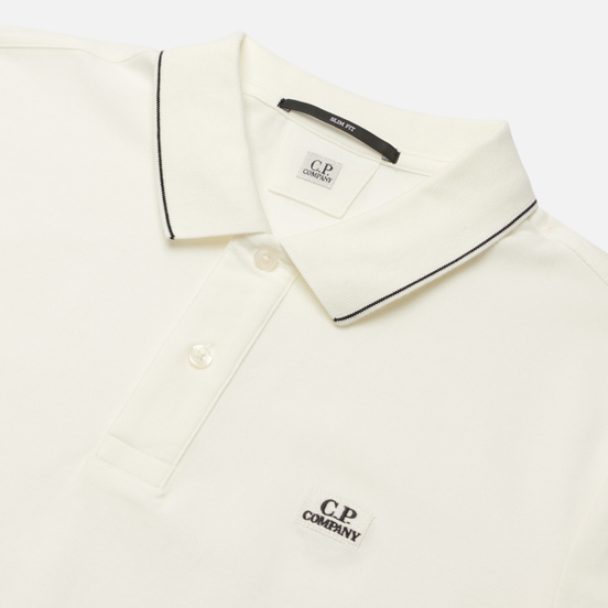 Мужское поло C.P. Company Stretch Pique Classic Logo Badge Gauze White