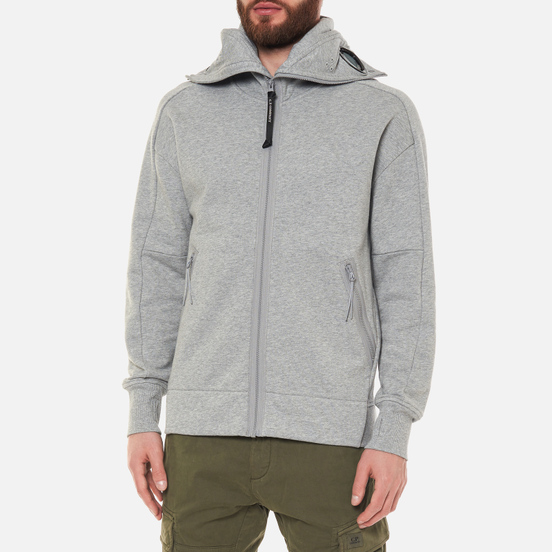 Мужская толстовка C.P. Company Diagonal Raised Fleece Explorer Goggle Hoodie Grey Melange