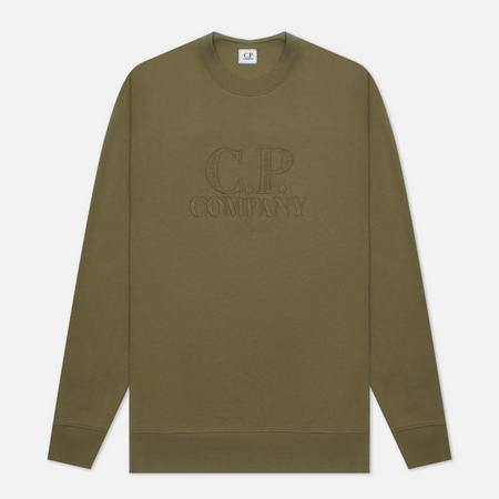 Мужская толстовка C.P. Company Diagonal Raised Fleece Logo Crew Neck, цвет зелёный, размер L