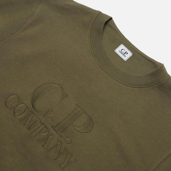 Мужская толстовка C.P. Company Diagonal Raised Fleece Logo Crew Neck Stone Grey