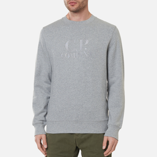 Мужская толстовка C.P. Company Diagonal Raised Fleece Logo Crew Neck Grey Melange