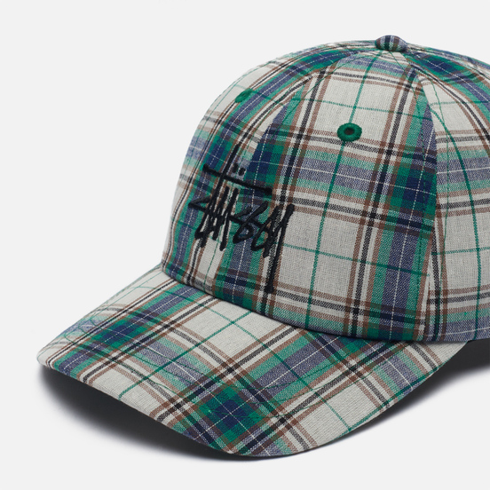 Кепка Stussy Madras Plaid Big Logo Low Pro Green