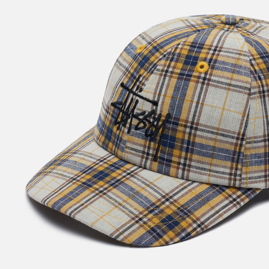Кепка Stussy Madras Plaid Big Logo Low Pro Yellow