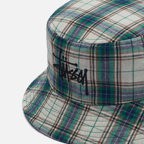 Панама Stussy Madras Plaid Big Logo Green