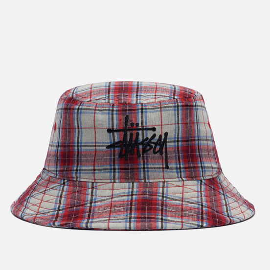 Панама Stussy Madras Plaid Big Logo Red