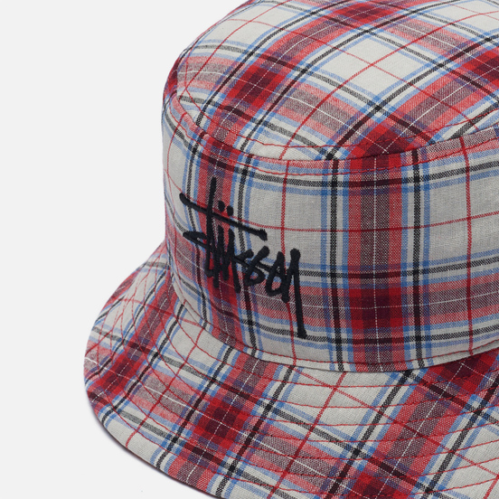 Панама Stussy Madras Plaid Big Logo Red