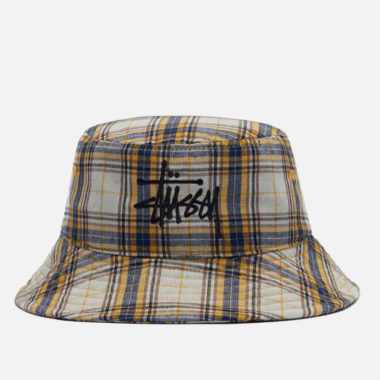 Панама Stussy Madras Plaid Big Logo Yellow