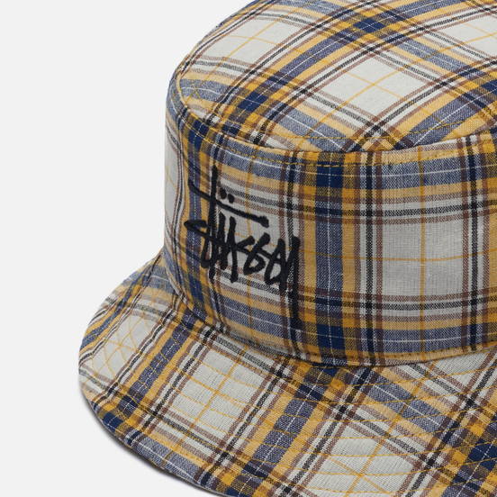 Панама Stussy Madras Plaid Big Logo Yellow