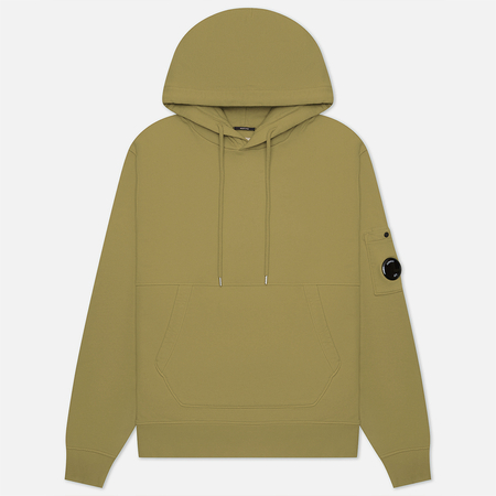 фото Мужская толстовка c.p. company brushed & emerized diagonal fleece lens hoodie resist dyed, цвет оливковый, размер s