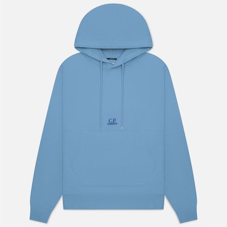 фото Мужская толстовка c.p. company brushed & emerized diagonal fleece logo resist dyed, цвет синий, размер s