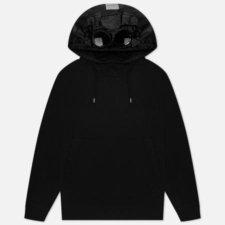 фото Мужская толстовка c.p. company diagonal fleece 2/1 goggle hoodie, цвет чёрный, размер s