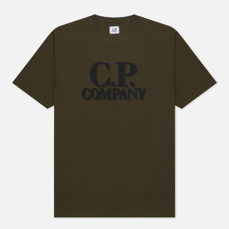 фото Мужская футболка c.p. company 30/1 jersey logo print, цвет оливковый, размер s