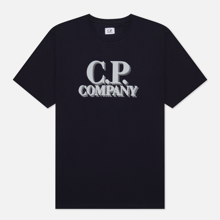 фото Мужская футболка c.p. company 30/1 jersey logo print, цвет синий, размер s