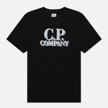 фото Мужская футболка c.p. company 30/1 jersey logo print, цвет чёрный, размер s