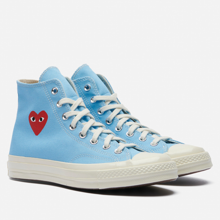 фото Мужские кеды converse x comme des garcons play chuck 70 hi, цвет голубой, размер 43 eu