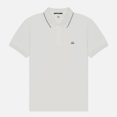 фото Мужское поло c.p. company stretch piquet regular striped collar, цвет белый, размер xxl