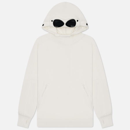 фото Мужская толстовка c.p. company diagonal raised fleece hoodie goggle, цвет белый, размер s