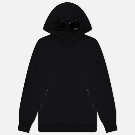 фото Мужская толстовка c.p. company diagonal raised fleece hoodie goggle, цвет чёрный, размер s