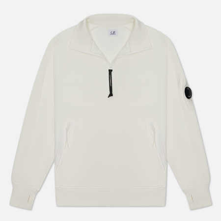 фото Мужская толстовка c.p. company diagonal raised fleece zipped lens detail, цвет белый, размер s