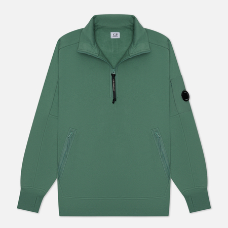фото Мужская толстовка c.p. company diagonal raised fleece zipped lens detail, цвет зелёный, размер s