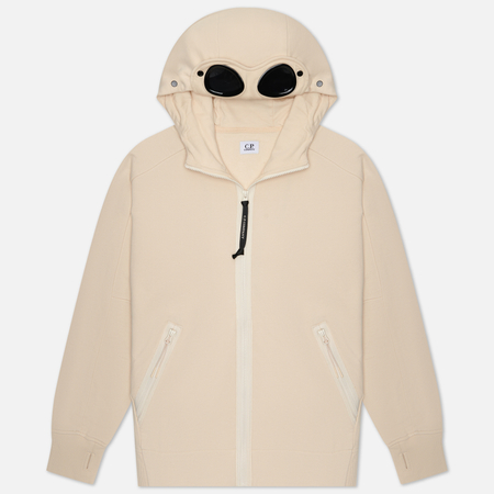 фото Мужская толстовка c.p. company diagonal raised fleece hoodie zipped goggle, цвет бежевый, размер s