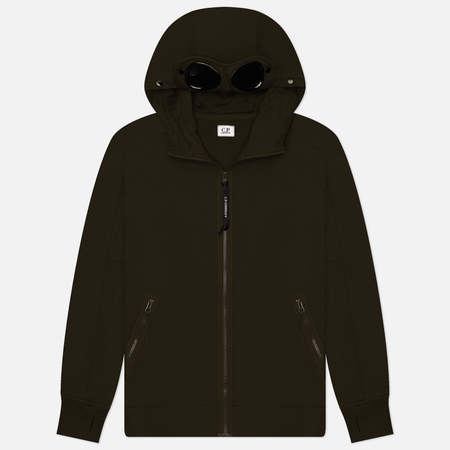 фото Мужская толстовка c.p. company diagonal raised fleece hoodie zipped goggle, цвет оливковый, размер s