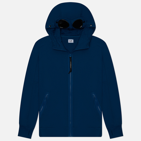 фото Мужская толстовка c.p. company diagonal raised fleece hoodie zipped goggle, цвет синий, размер s