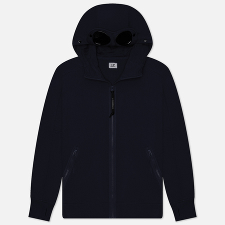 фото Мужская толстовка c.p. company diagonal raised fleece hoodie zipped goggle, цвет синий, размер s