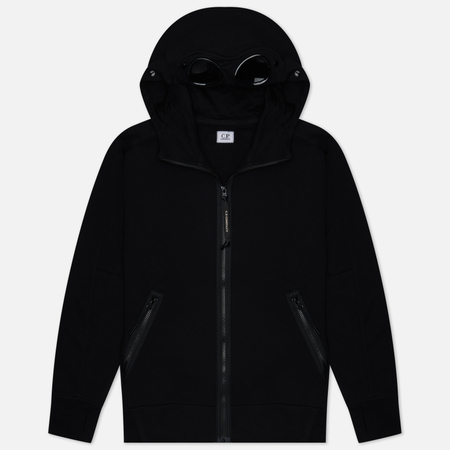 фото Мужская толстовка c.p. company diagonal raised fleece hoodie zipped goggle, цвет чёрный, размер s